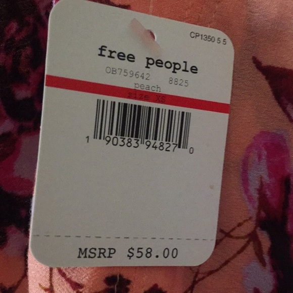 NWT free people lace floral peach swing top XS - Picture 5 of 6